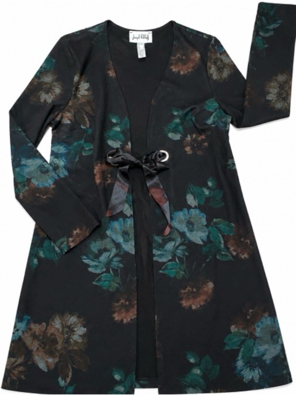 Joseph Ribkoff Black Floral Tie-Waist Jacket – Size 6 – Made in Canada
